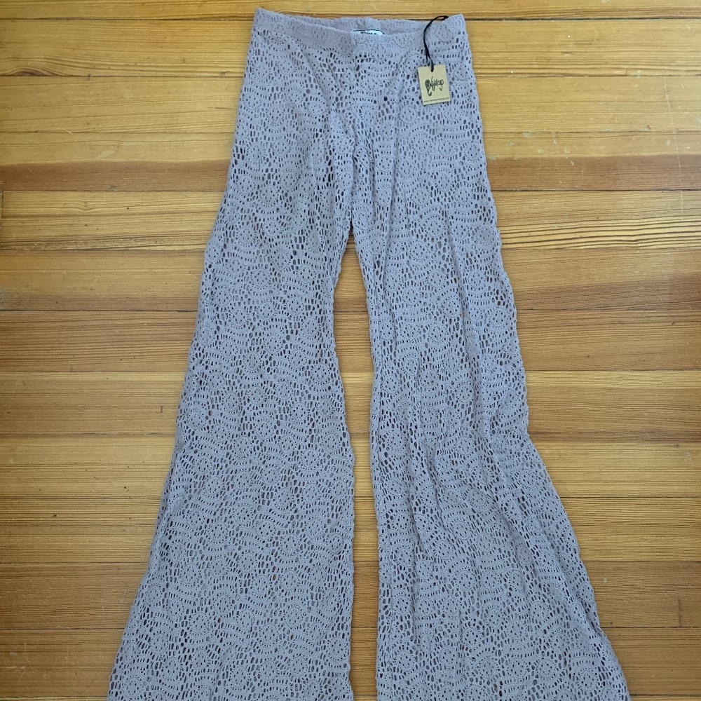 Free People Sheer Crochet Bell Bottoms
